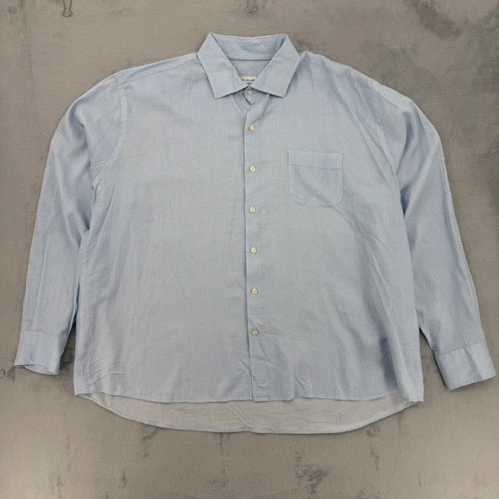 Peter Millar Mens XXL Light Blue‎ Geometric Print Long Sleeve Button Down Shirt